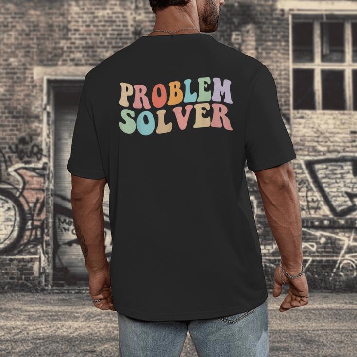 Problem Solver School Work Staff Front Desk Teacher Men's Back Print T-Shirt, funny design Problem Solver School Work Staff Front Desk Teacher Men's Back Print T-Shirt, funny design