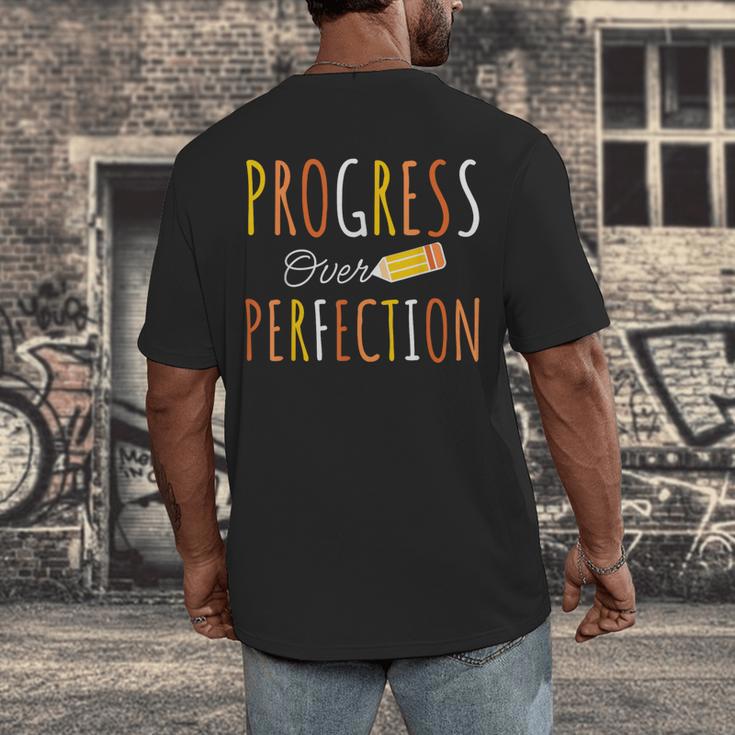 Progress Over Perfection Teacher Pencil Back-To-School Men's Back Print T-Shirt, funny design Progress Over Perfection Teacher Pencil Back-To-School Men's Back Print T-Shirt, funny design