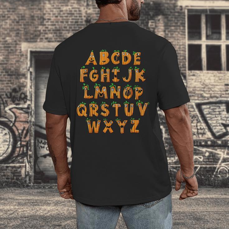 Pumpkin ABC Halloween Alphabet Costume School Teacher Kids Men's Back Print T-Shirt, funny design