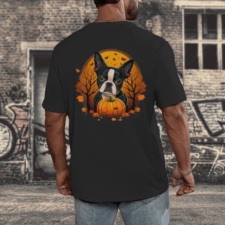 Pumpkin Boston Terrier Costume On Boston Terrier Halloween Men's Back Print T-Shirt, funny design