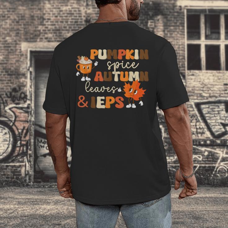 Pumpkin Spice Autumn Leaves IEPS Sped Teacher Fall Men's Back Print T-Shirt, funny design