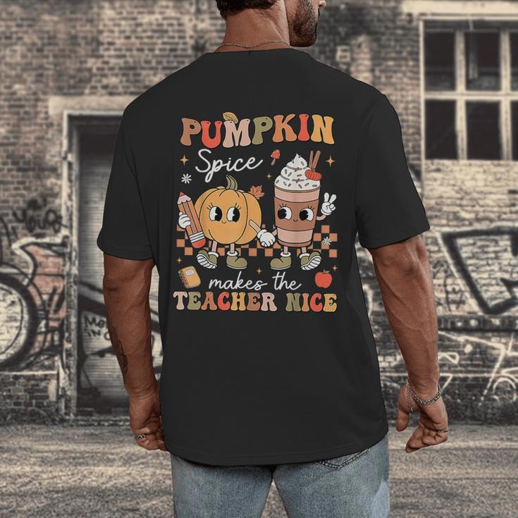 Pumpkin Spice Makes Teacher Nice Retro Fall Spooky Season Men's Back Print T-Shirt, funny design Pumpkin Spice Makes Teacher Nice Retro Fall Spooky Season Men's Back Print T-Shirt, funny design