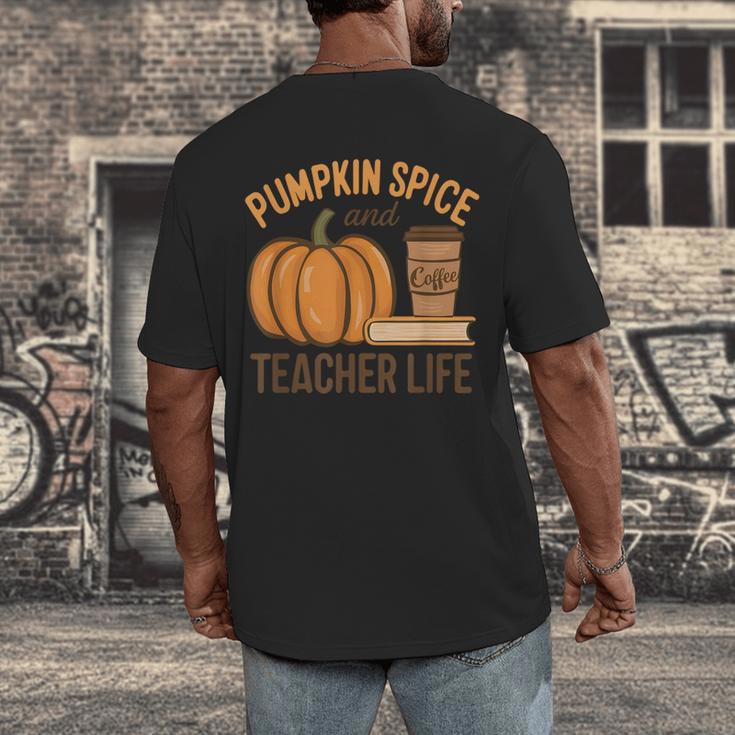 Pumpkin Spice And Teacher Life Halloween Teacher Men's Back Print T-Shirt, funny design Pumpkin Spice And Teacher Life Halloween Teacher Men's Back Print T-Shirt, funny design