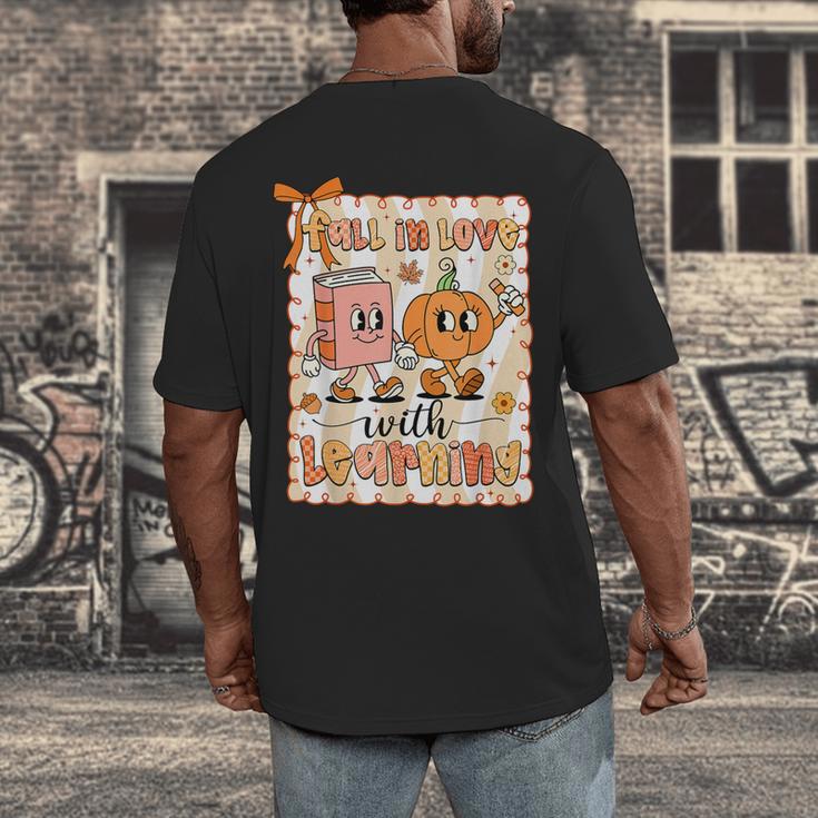 Pumpkin Teacher Preppy Fall In Love With Learning Autumn Men's Back Print T-Shirt, funny design Pumpkin Teacher Preppy Fall In Love With Learning Autumn Men's Back Print T-Shirt, funny design