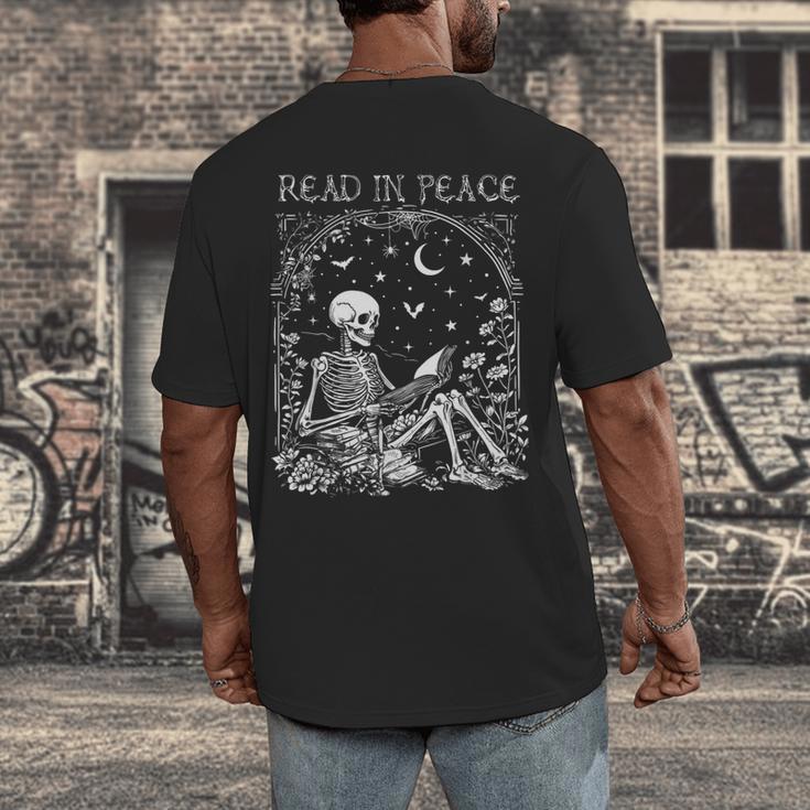 Read In Peace Skeleton Reading Teacher Spooky Halloween Men's Back Print T-Shirt, funny design Read In Peace Skeleton Reading Teacher Spooky Halloween Men's Back Print T-Shirt, funny design
