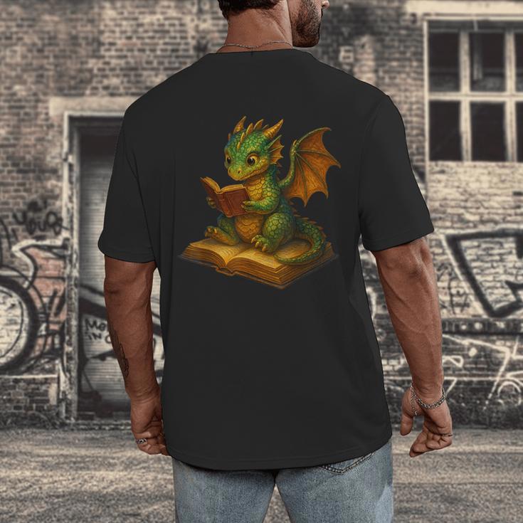 Reading Dragon Shirt For Bookish Teacher Librarian Bookworm Men's Back Print T-Shirt, funny design