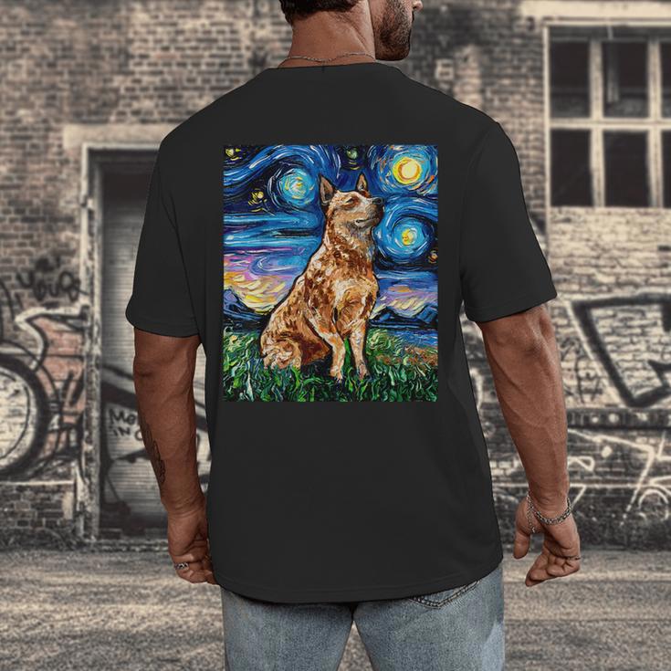Red Heeler Starry Night Cattle Dog Colorful Art By Aja For Men Women Girls Kids Men's Back Print T-Shirt, funny design