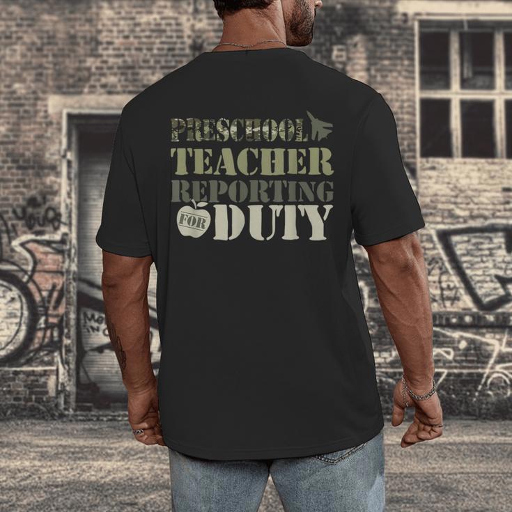 Retro Back To School Women Old Camo Preschool Teacher Men's Back Print T-Shirt, funny design