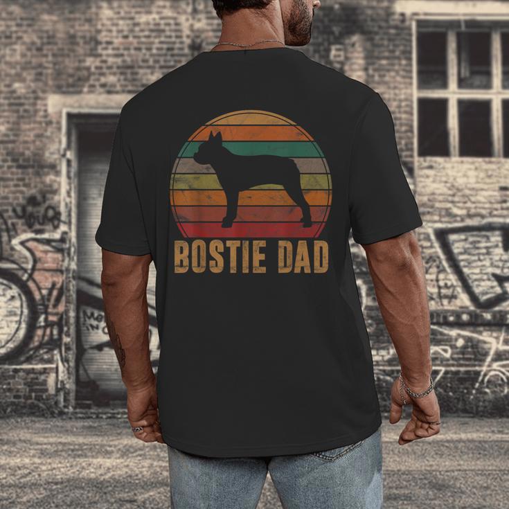 Retro Boston Terrier Dad Dog Owner Pet Bostie Father Men's Back Print T-Shirt, funny design