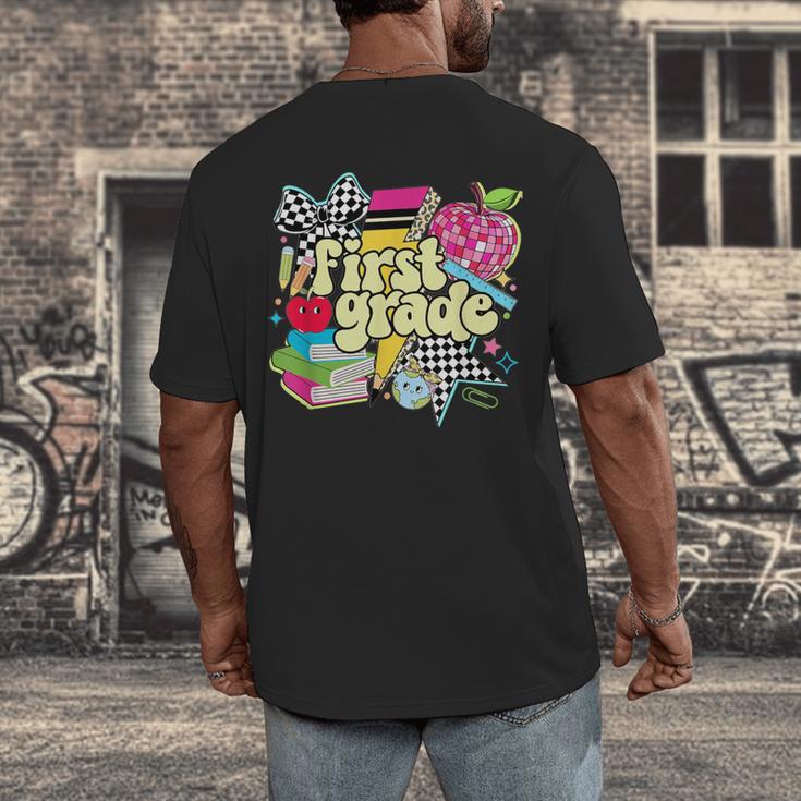 Retro First Grade Teacher Disco Ball Coquette Back To School Men's Back Print T-Shirt, funny design