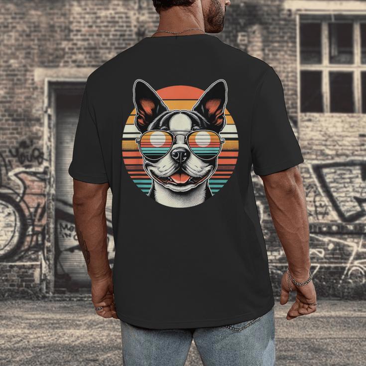 Retro Sunset Sunglasses Boston Terrier Boston Bull Bostie Men's Back Print T-Shirt, funny design