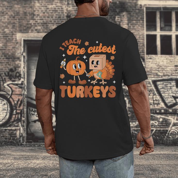 Retro I Teach The Cutest Turkey Thanksgiving Pumpkin Teacher Men's Back Print T-Shirt, funny design Retro I Teach The Cutest Turkey Thanksgiving Pumpkin Teacher Men's Back Print T-Shirt, funny design