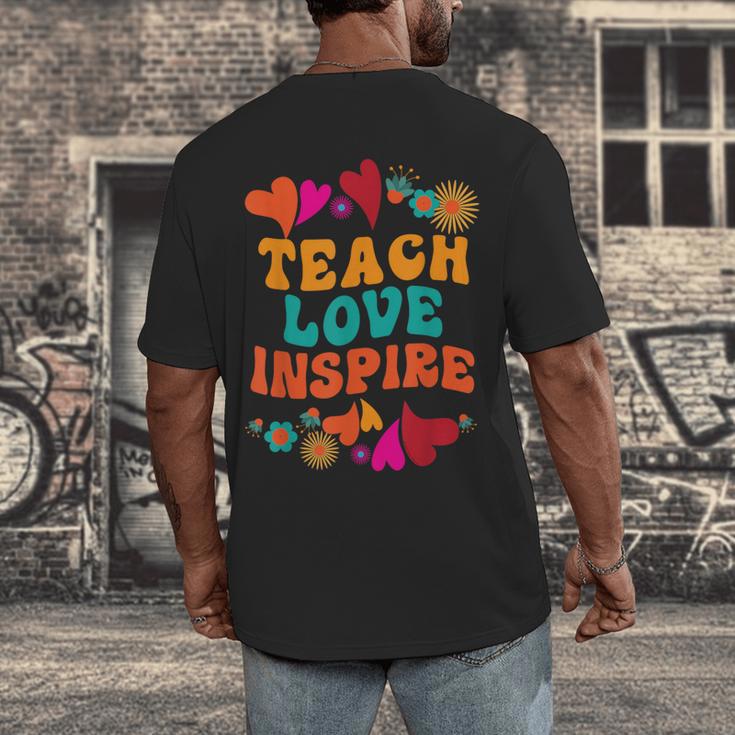 Retro Teach Love Inspire Back To School Teachers Men's Back Print T-Shirt, funny design Retro Teach Love Inspire Back To School Teachers Men's Back Print T-Shirt, funny design