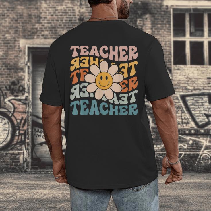 Retro Teacher Daisy Colorful Elementary School Teacher Men's Back Print T-Shirt, funny design Retro Teacher Daisy Colorful Elementary School Teacher Men's Back Print T-Shirt, funny design