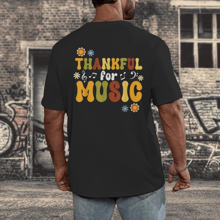 Retro Thankful For Music Floral Music Teacher Thanksgiving Men Women Men's Back Print T-Shirt, funny design