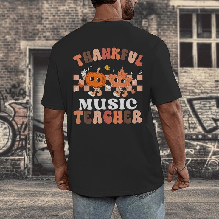 Retro Thankful Music Teacher Pumpkin Fall Thanksgiving Men's Back Print T-Shirt, funny design Retro Thankful Music Teacher Pumpkin Fall Thanksgiving Men's Back Print T-Shirt, funny design