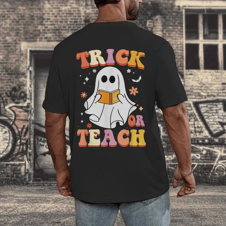 Retro Vintage Groovy Trick Or Teach Teacher Halloween For Men Women Kids Men's Back Print T-Shirt, funny design