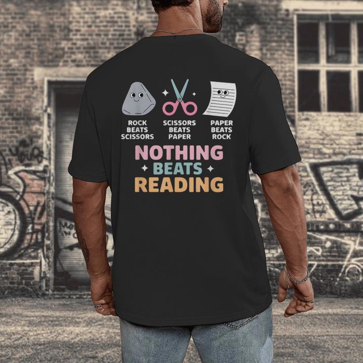 Rock Paper Scissors Teacher Librarian Nothing Beats Reading Men's Back Print T-Shirt, funny design Rock Paper Scissors Teacher Librarian Nothing Beats Reading Men's Back Print T-Shirt, funny design