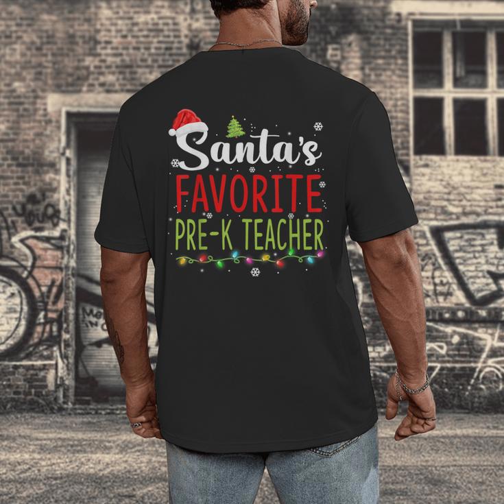 Santa's Favorite Pre-K Teacher Christmas Santa Hat Lights For Men Women Kids Men's Back Print T-Shirt, funny design