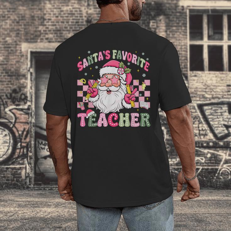 Santa's Favorite Teacher Groovy Christmas Teacher Boys Girls Men's Back Print T-Shirt, funny design