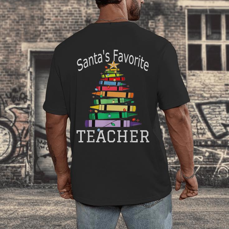 Santa's Favorite Teacher Idea For Christmas Teachers Men's Back Print T-Shirt, funny design