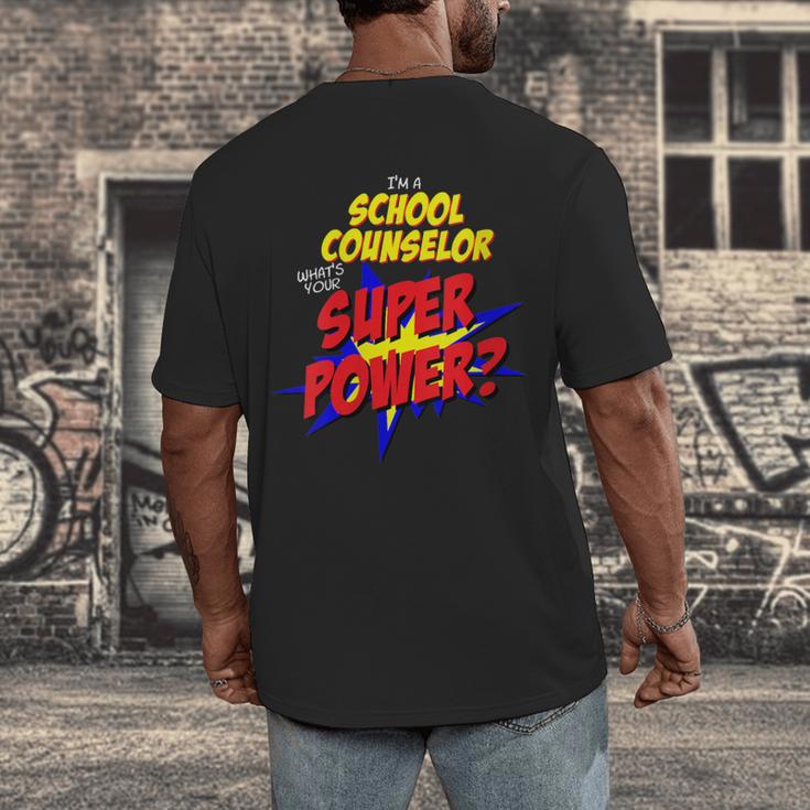 School Counselor Teacher Superhero Superpower Comic Book Men's Back Print T-Shirt, funny design School Counselor Teacher Superhero Superpower Comic Book Men's Back Print T-Shirt, funny design