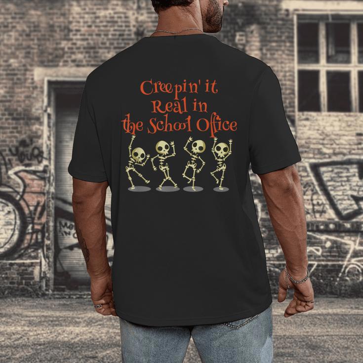 School Office Clerk Creepin' It Real HALLOWEEN Teacher Shirt Men's Back Print T-Shirt, funny design