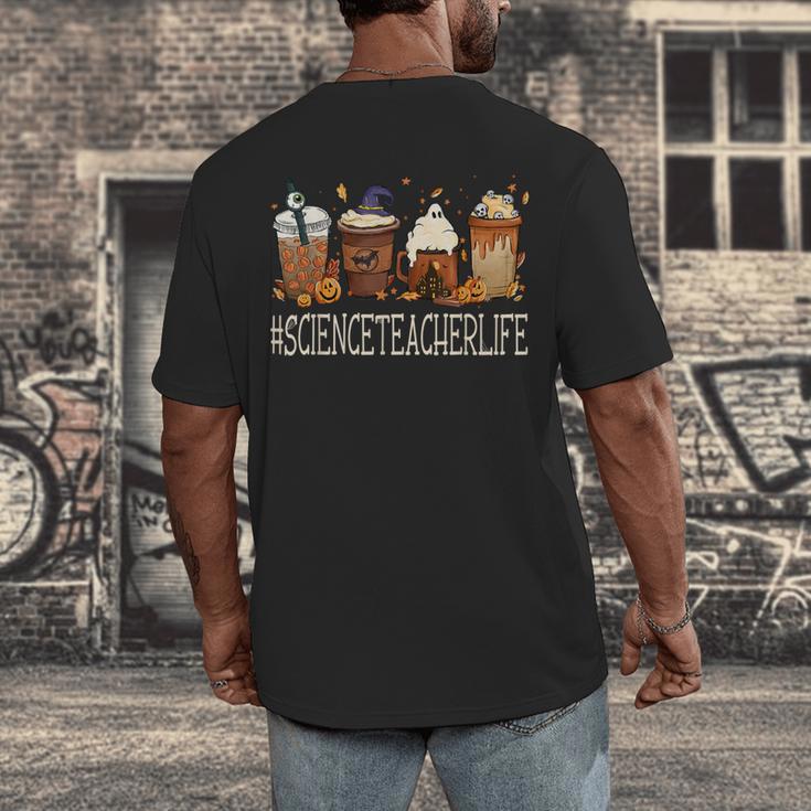 Science Teacher Horror Fall Coffee Halloween Pumpkin Autumn Men's Back Print T-Shirt, funny design Science Teacher Horror Fall Coffee Halloween Pumpkin Autumn Men's Back Print T-Shirt, funny design