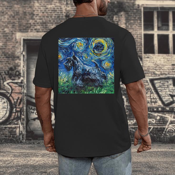 Scottish Terrier Starry Night Scotty Dog Art By Aja Men's Back Print T-Shirt, funny design