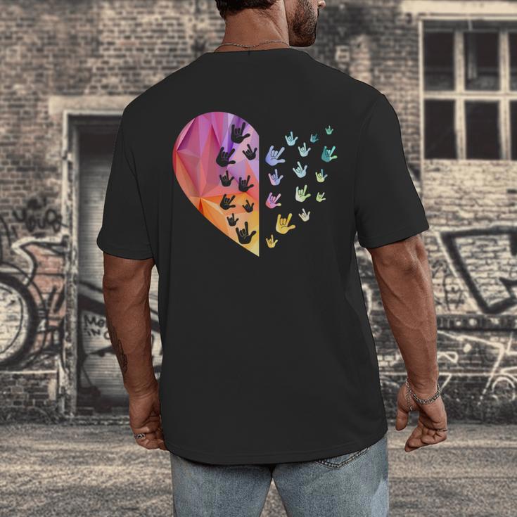 Sign Language Heart ASL For Deaf Teacher Men's Back Print T-Shirt, funny design Sign Language Heart ASL For Deaf Teacher Men's Back Print T-Shirt, funny design