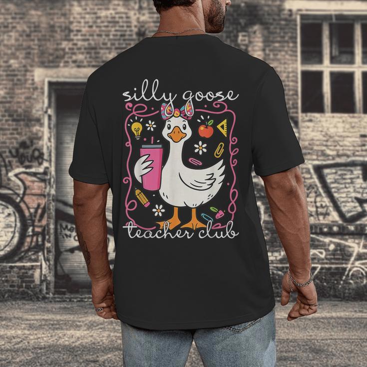 Silly Goose Teacher Club Animal Lover Groovy Teacher Men's Back Print T-Shirt, funny design