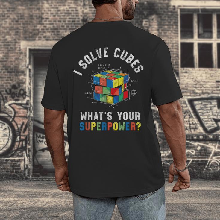 I Solve Cubes Speed Cubing Vintage Youth Math Teacher Men's Back Print T-Shirt, funny design I Solve Cubes Speed Cubing Vintage Youth Math Teacher Men's Back Print T-Shirt, funny design