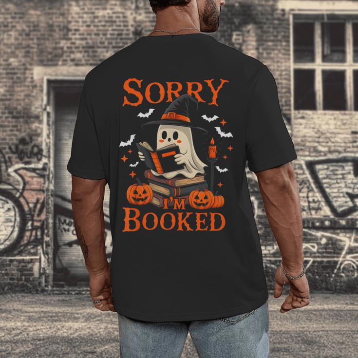 Sorry I'm Booked Ghost Reading Book Lover Teacher Halloween Men's Back Print T-Shirt, funny design