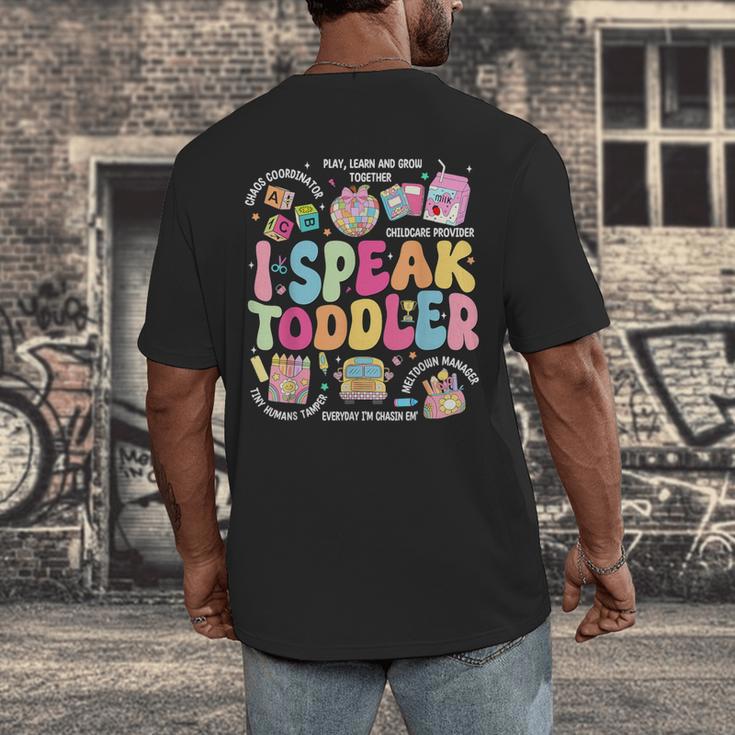I Speak Toddler Back To School Teacher Men's Back Print T-Shirt, funny design I Speak Toddler Back To School Teacher Men's Back Print T-Shirt, funny design