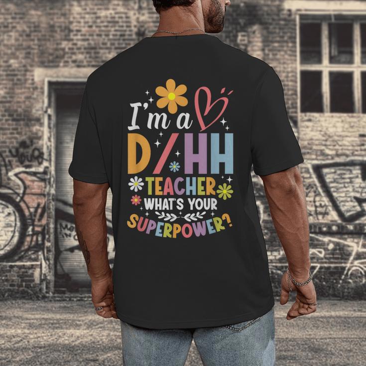 Special Education ASL Teacher Superpower DHH Teacher Men's Back Print T-Shirt, funny design
