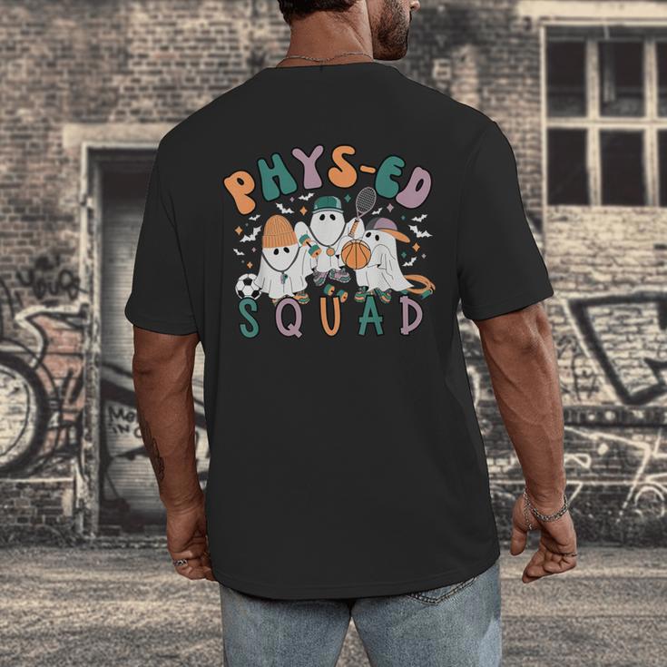 Spooky Ghost PE Teacher Squad Physical Education Halloween Men's Back Print T-Shirt, funny design Spooky Ghost PE Teacher Squad Physical Education Halloween Men's Back Print T-Shirt, funny design
