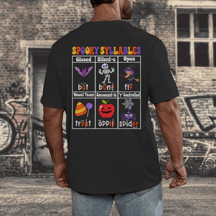 Spooky Syllables Teacher Halloween Educational Kids Men's Back Print T-Shirt, funny design Spooky Syllables Teacher Halloween Educational Kids Men's Back Print T-Shirt, funny design
