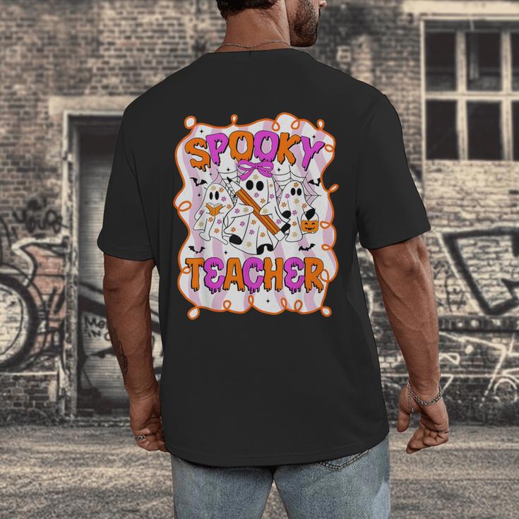 Spooky Teacher Ghost Pencil Teacher Halloween Teacher Men's Back Print T-Shirt, funny design