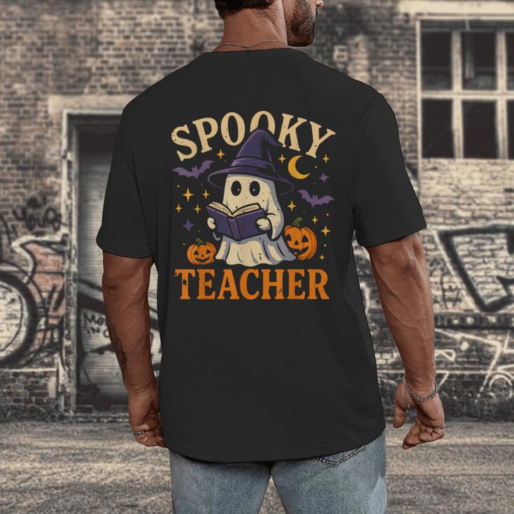 Spooky Teacher Halloween Cute Ghost Pumpkin Reading Women Men's Back Print T-Shirt, funny design