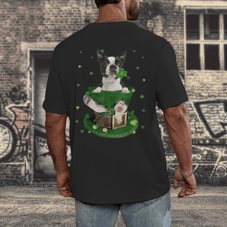 St Patrick's Day Leprechaun Boston Terrier Dog Shamrock For Men Women Kids Men's Back Print T-Shirt, funny design