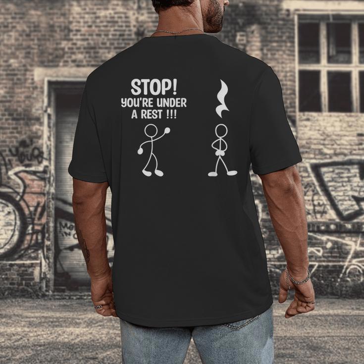 Stop You'Re Under A Rest Music Teacher Men's Back Print T-Shirt, funny design Stop You'Re Under A Rest Music Teacher Men's Back Print T-Shirt, funny design
