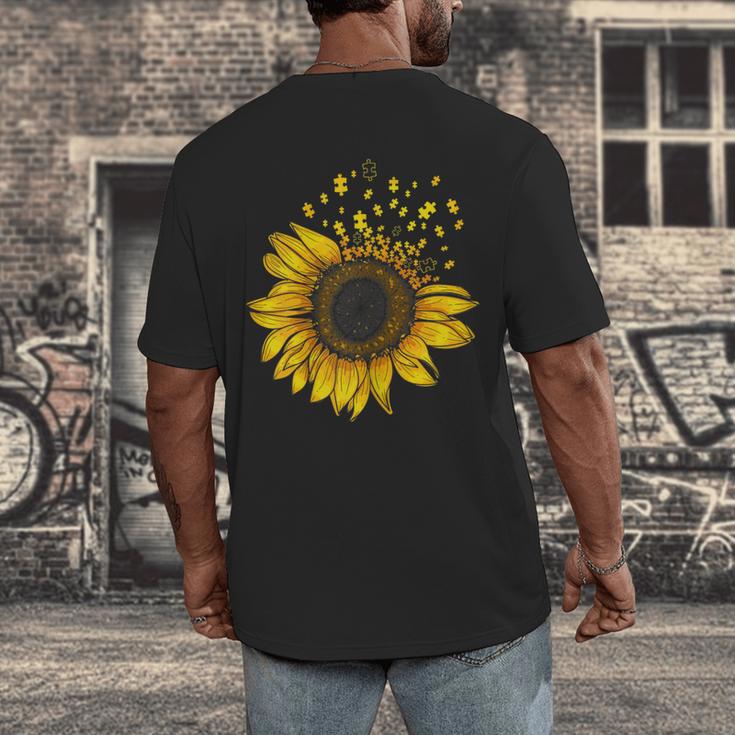Sunflower Puzzle Pieces Autism Awareness For Mom Teacher For Women Men's Back Print T-Shirt, funny design