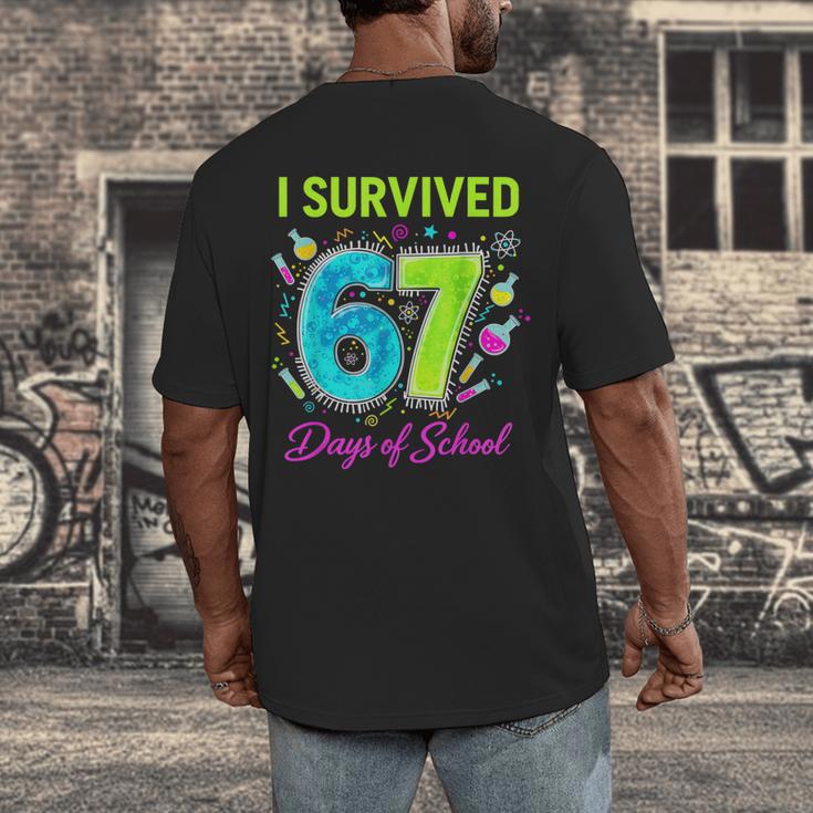 I Survived 67 Days Of School 67 Meme Science Teacher Men's Back Print T-Shirt, funny design I Survived 67 Days Of School 67 Meme Science Teacher Men's Back Print T-Shirt, funny design