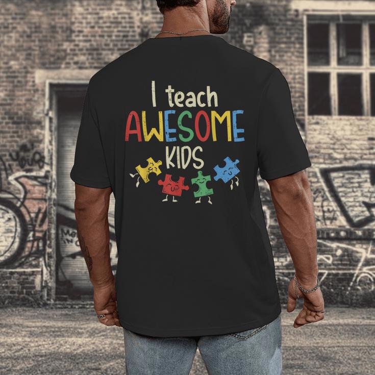 I Teach Awesome Kids Shirt Autism Special Education Teacher Men's Back Print T-Shirt, funny design