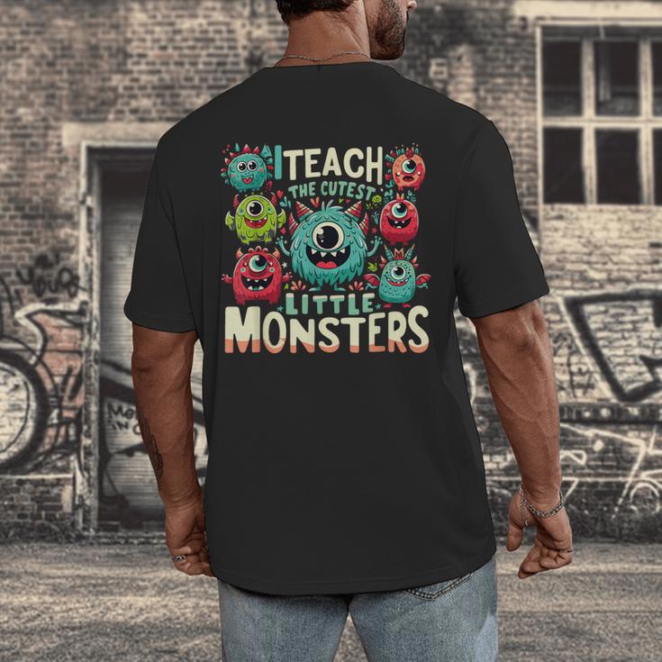 I Teach The Cutest Little Monsters Teacher Halloween Outfit Men's Back Print T-Shirt, funny design