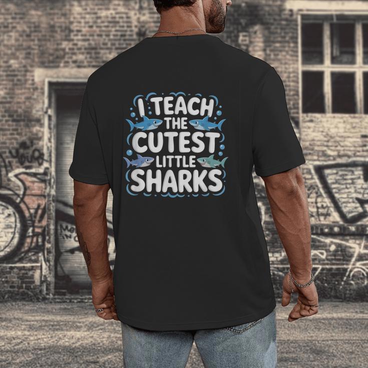 I Teach The Cutest Little Sharks Teacher School Men's Back Print T-Shirt, funny design I Teach The Cutest Little Sharks Teacher School Men's Back Print T-Shirt, funny design