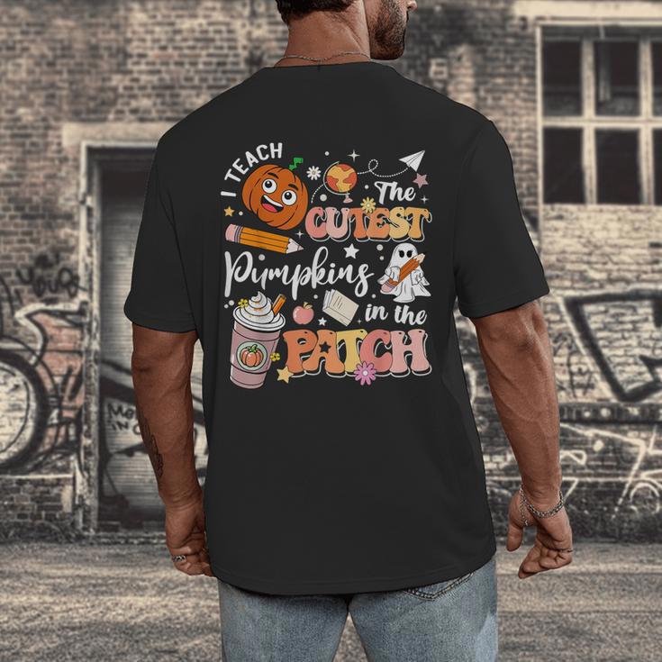 I Teach The Cutest Pumpkins In The Patch Halloween Teacher Men's Back Print T-Shirt, funny design I Teach The Cutest Pumpkins In The Patch Halloween Teacher Men's Back Print T-Shirt, funny design