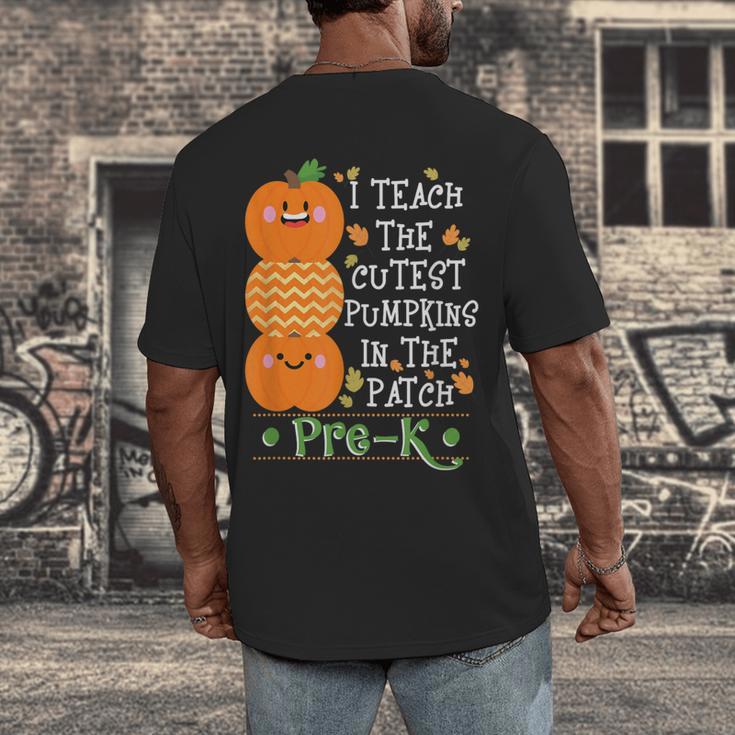 I Teach The Cutest Pumpkins In Patch Pre-K Halloween Teacher Men's Back Print T-Shirt, funny design
