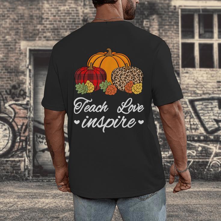 Teach Love Inspire Autumn Fall Plaid Leopard Pumpkin Teacher For Men Women Kids Men's Back Print T-Shirt, funny design Teach Love Inspire Autumn Fall Plaid Leopard Pumpkin Teacher For Men Women Kids Men's Back Print T-Shirt, funny design