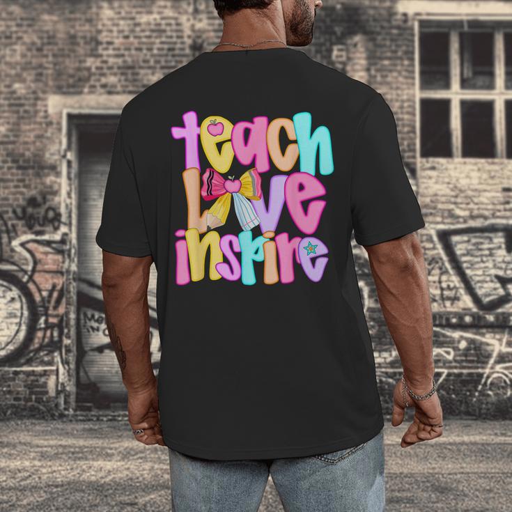 Teach Love Inspire Preppy Back To School Teacher Women Men's Back Print T-Shirt, funny design Teach Love Inspire Preppy Back To School Teacher Women Men's Back Print T-Shirt, funny design